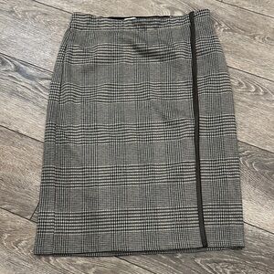 Max Studio Black Brown Houndstooth Skirt Faux Wrap Elastic Waist Large